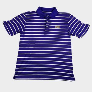 LSU Tigers Polo Shirt Mens XL Oxford America Purple White Striped NCAA Golf